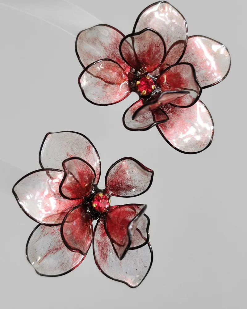Kolczyki sztyfty kwiaty Dip Art „Rubinowy Blask” — 4