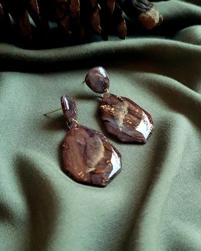 Brown Autumn Leaf Earrings - Stone Imitation — thumbnail 11