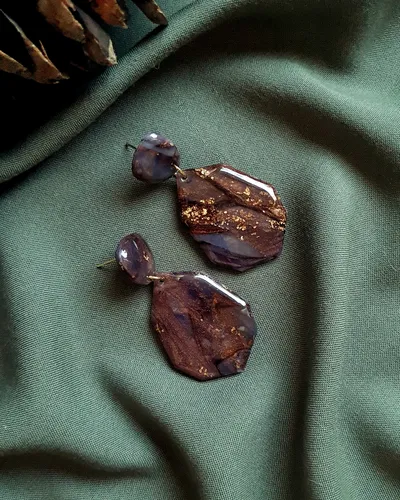 Brown Autumn Leaf Earrings - Stone Imitation — thumbnail 12