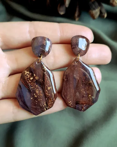 Brown Autumn Leaf Earrings - Stone Imitation — thumbnail 13
