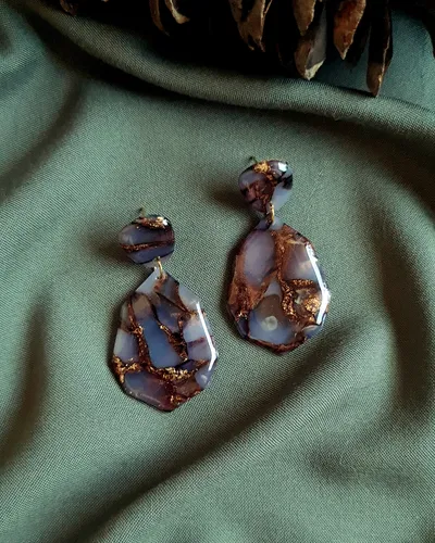 Brown Autumn Leaf Earrings - Stone Imitation — thumbnail 6