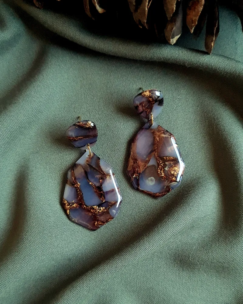 Brown Autumn Leaf Earrings - Stone Imitation — 6