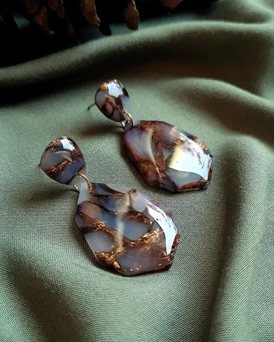 Brown Autumn Leaf Earrings - Stone Imitation — thumbnail 7