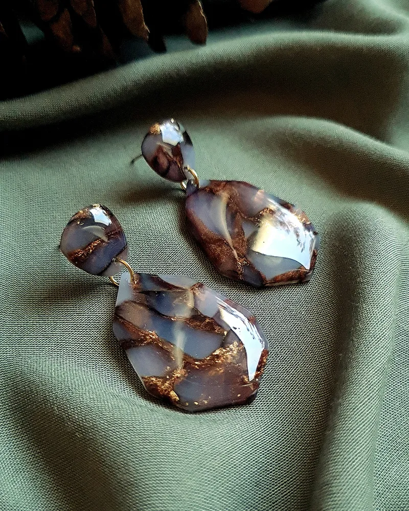Brown Autumn Leaf Earrings - Stone Imitation — 7