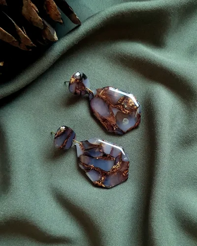 Brown Autumn Leaf Earrings - Stone Imitation — thumbnail 8