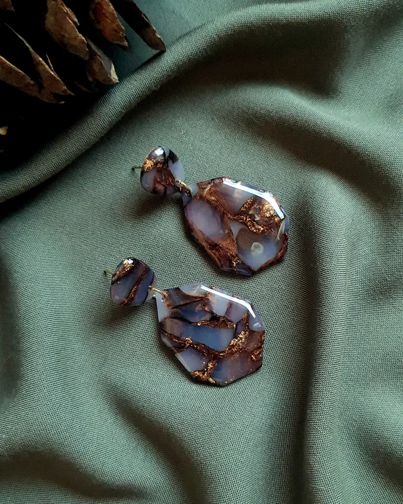 Brown Autumn Leaf Earrings - Stone Imitation — 8