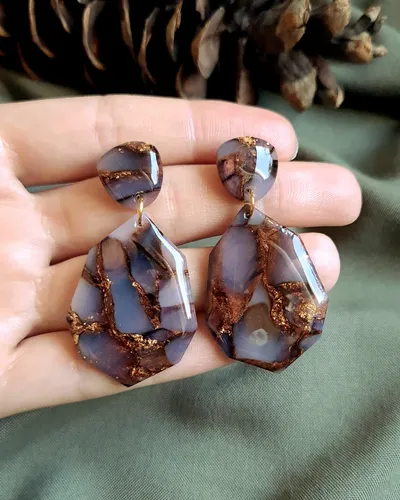 Brown Autumn Leaf Earrings - Stone Imitation — thumbnail 9