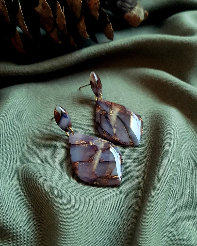 Brown Autumn Leaf Earrings - Stone Imitation — 3