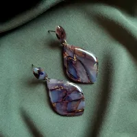 Brown Autumn Leaf Earrings - Stone Imitation 3
