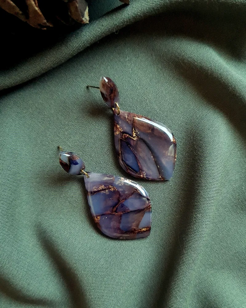 Brown Autumn Leaf Earrings - Stone Imitation — 4