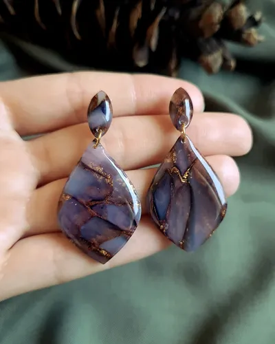 Brown Autumn Leaf Earrings - Stone Imitation — thumbnail 5