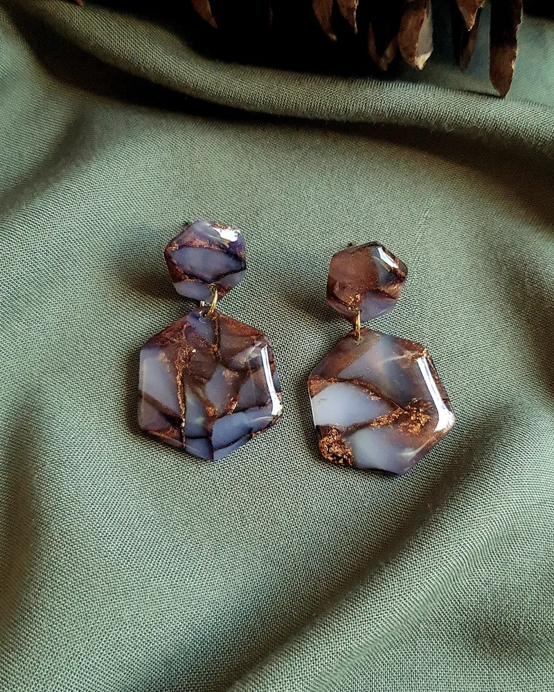 Brown Autumn Leaf Earrings - Stone Imitation — 14