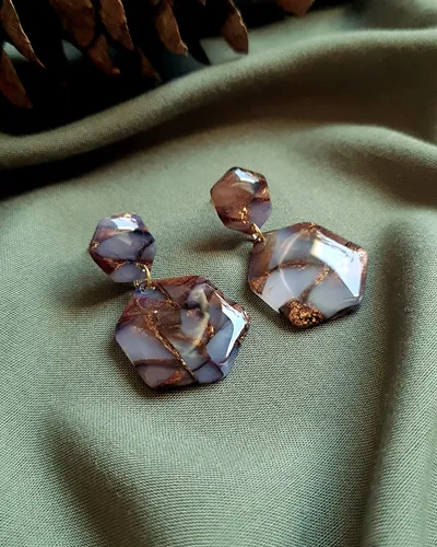 Brown Autumn Leaf Earrings - Stone Imitation — thumbnail 15