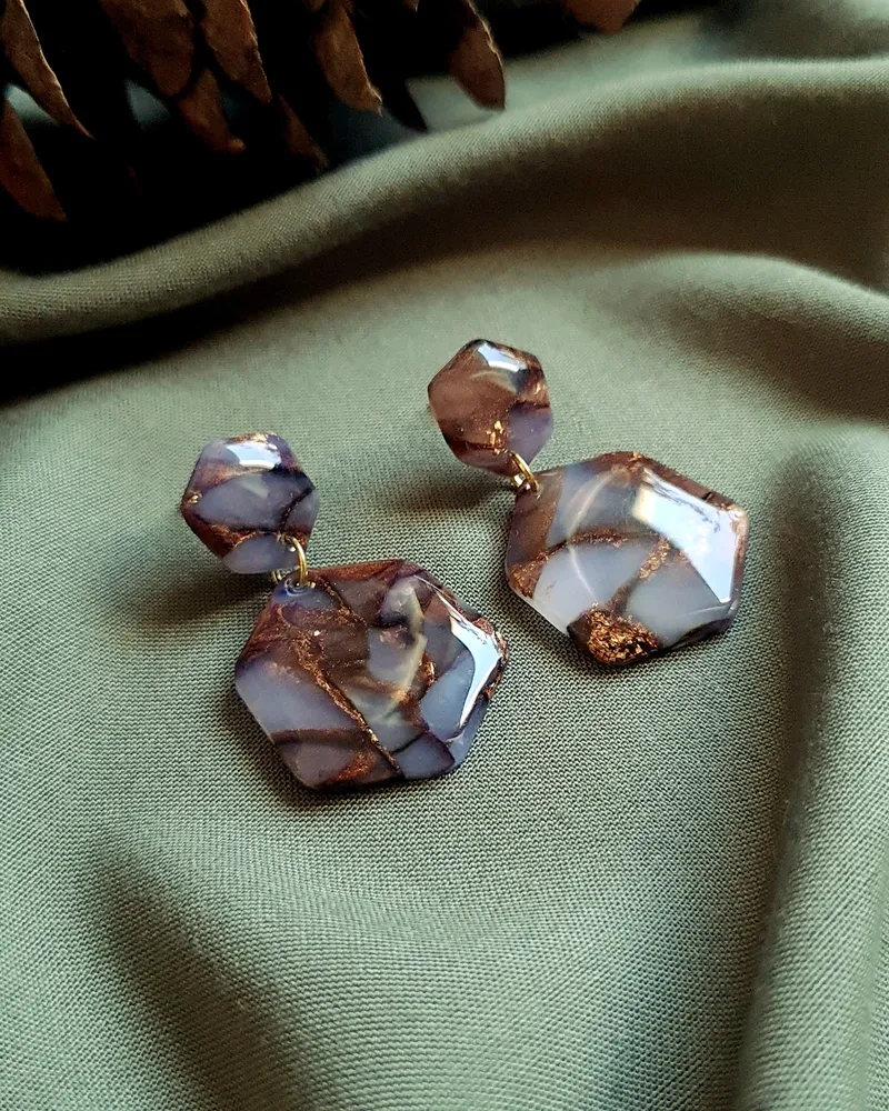 Brown Autumn Leaf Earrings - Stone Imitation — 15