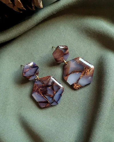 Brown Autumn Leaf Earrings - Stone Imitation — thumbnail 16