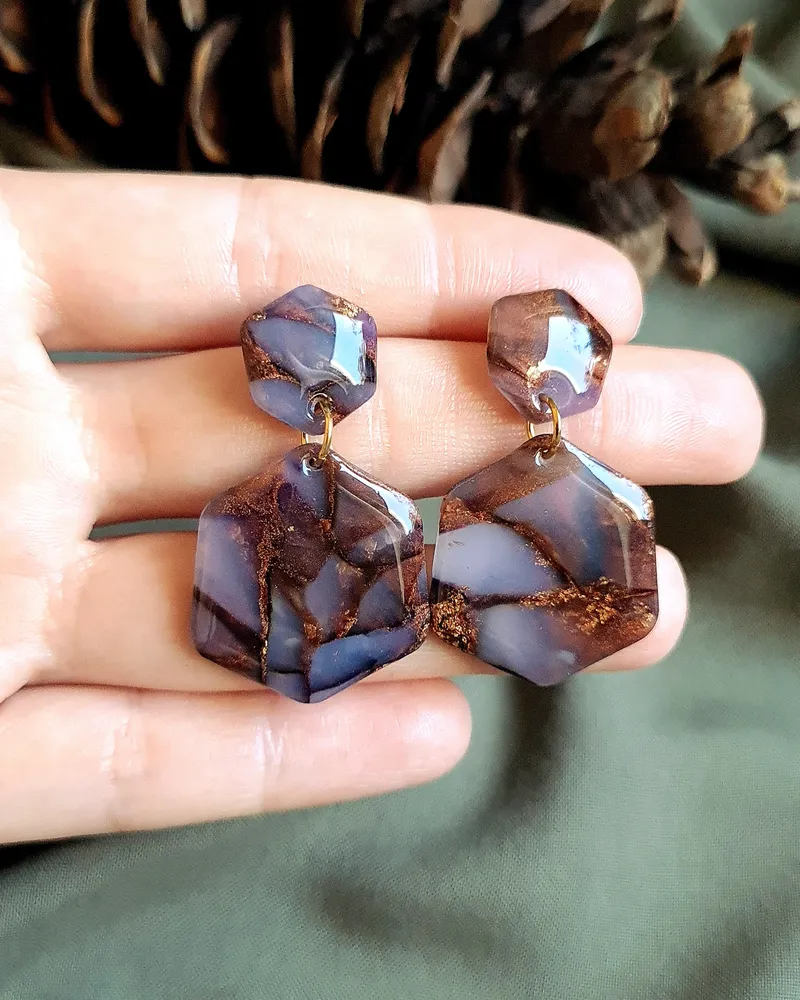 Brown Autumn Leaf Earrings - Stone Imitation — 17
