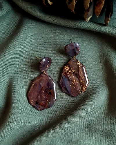 Brown Autumn Leaf Earrings - Stone Imitation — thumbnail 10