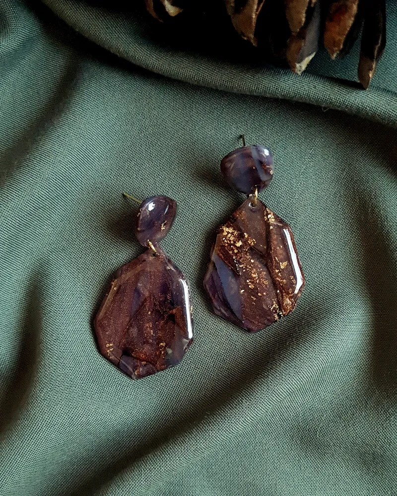 Brown Autumn Leaf Earrings - Stone Imitation — 10