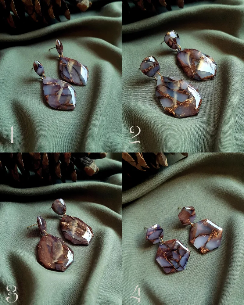 Brown Autumn Leaf Earrings - Stone Imitation — 2