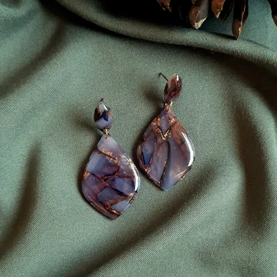 Brown Autumn Leaf Earrings - Stone Imitation