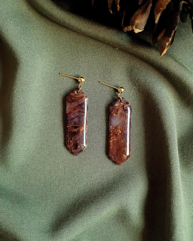 Brown Autumn Earrings - Stone Imitation — 8