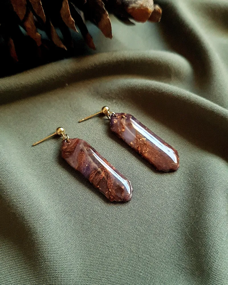 Brown Autumn Earrings - Stone Imitation — 9