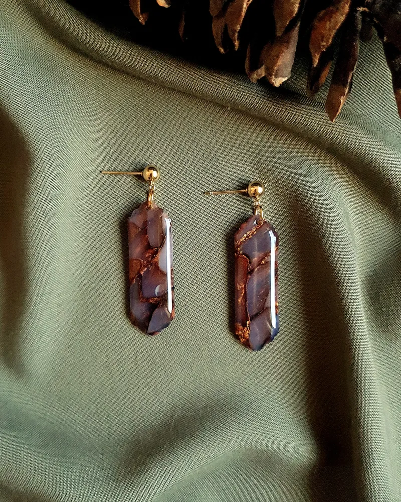Brown Autumn Earrings - Stone Imitation — 10