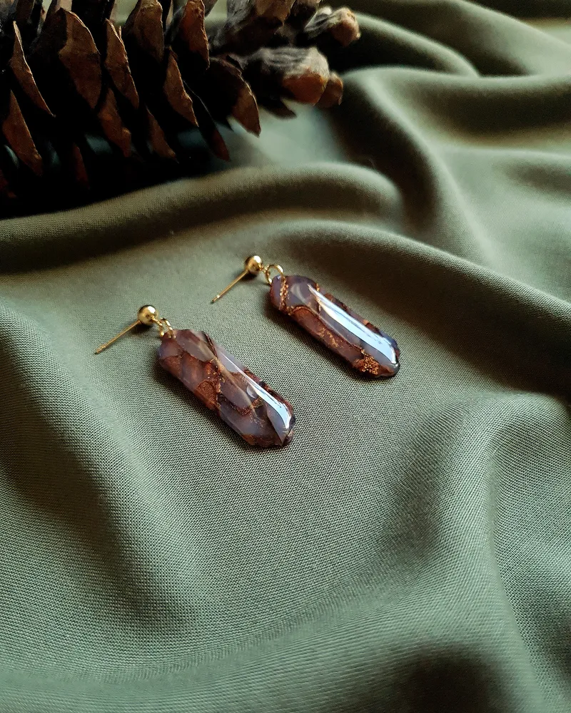 Brown Autumn Earrings - Stone Imitation — 11