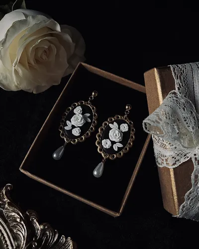 Gothic Earrings with White Roses Ophelia — thumbnail 6