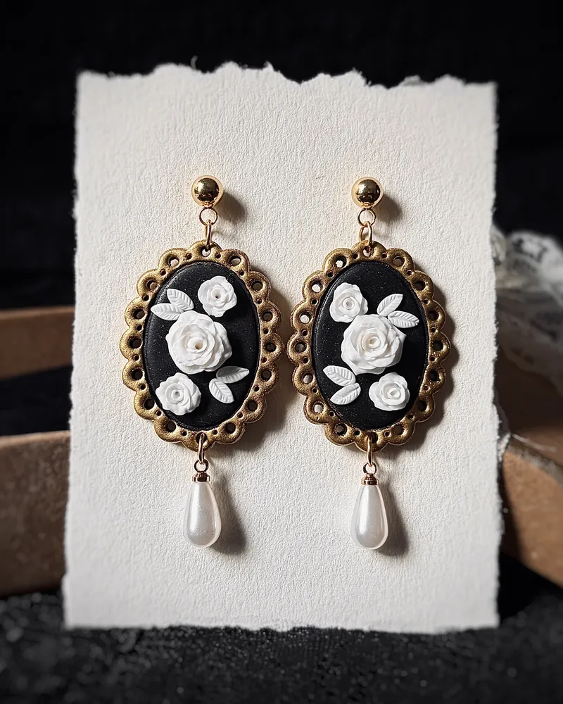 Gothic Earrings with White Roses Ophelia — 1