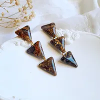 Brown and Purple Autumn Triangle Earrings - Stone Imitation 1