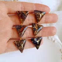 Brown and Purple Autumn Triangle Earrings - Stone Imitation 2