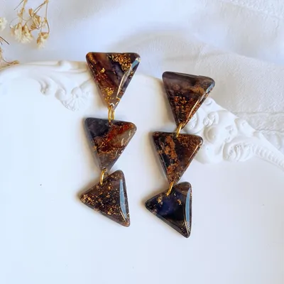 Brown and Purple Autumn Triangle Earrings - Stone Imitation
