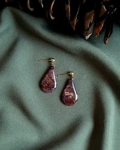 Brown Autumn Earrings - Stone Imitation — thumbnail 2