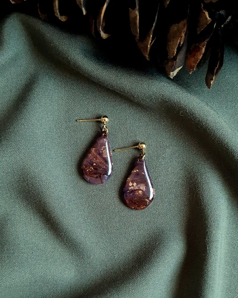 Brown Autumn Earrings - Stone Imitation — 2