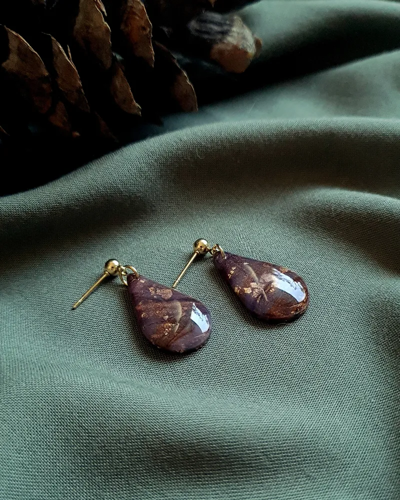 Brown Autumn Earrings - Stone Imitation — 3