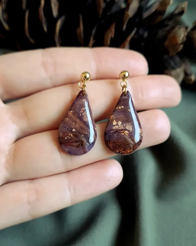 Brown Autumn Earrings - Stone Imitation — 4