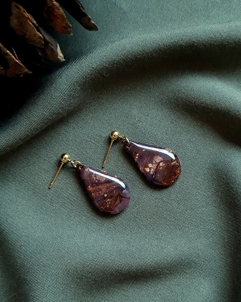Brown Autumn Earrings - Stone Imitation — 1