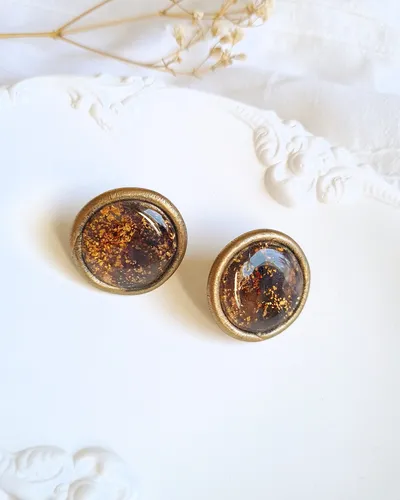 Round Brown and Purple Autumn Earrings - Stone Imitation — thumbnail 6