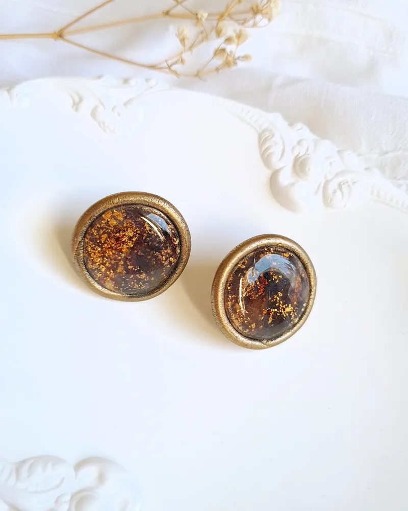 Round Brown and Purple Autumn Earrings - Stone Imitation — 6