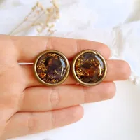 Round Brown and Purple Autumn Earrings - Stone Imitation 1