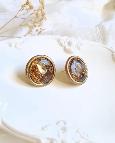 Round Brown and Purple Autumn Earrings - Stone Imitation — thumbnail 7