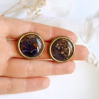 Round Brown and Purple Autumn Earrings - Stone Imitation 2