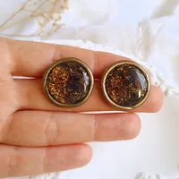 Round Brown and Purple Autumn Earrings - Stone Imitation 3