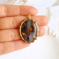 Oval Brown and Purple Autumn Pendant - Stone Imitation 1