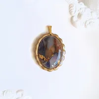 Oval Brown and Purple Autumn Pendant - Stone Imitation 2