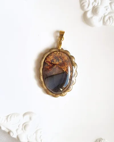 Oval Brown and Purple Autumn Pendant - Stone Imitation — thumbnail 4