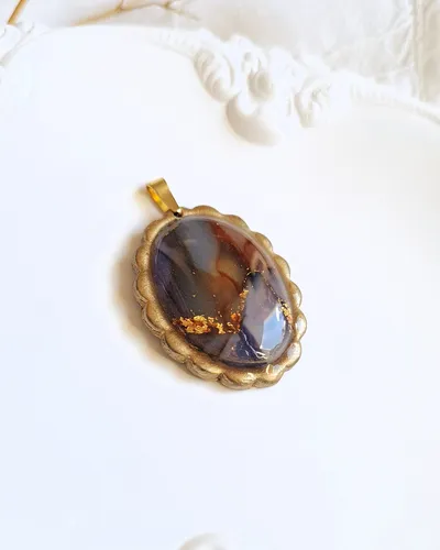 Oval Brown and Purple Autumn Pendant - Stone Imitation — thumbnail 5