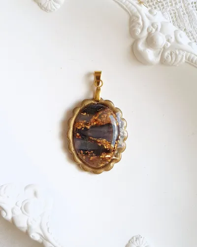 Oval Brown and Purple Autumn Pendant - Stone Imitation — thumbnail 6