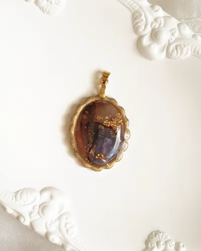 Oval Brown and Purple Autumn Pendant - Stone Imitation — thumbnail 7